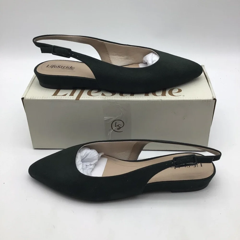 LifeStride Percy Green Suede Slingback Flats Pointed Toe Womens Size 11 W NEW